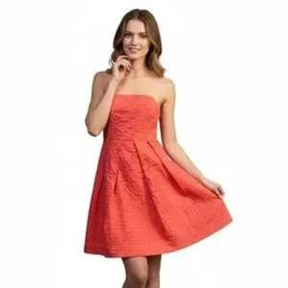 J.Crew Strapless Dress Women 0 Coral Pink Excellent Textured Seersucker Cocktail